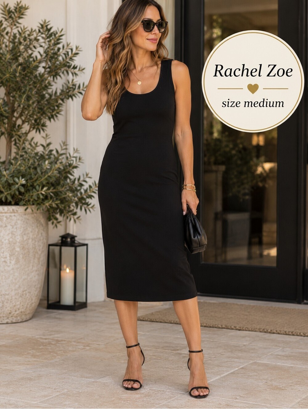Rachel Zoe Black Sleeveless Midi Sheath Dress Size Medium